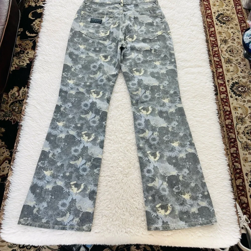 Ganni Denim Betzy Print Brunnera Blue/Multicolor Floral Patterned Flare Jeans 28